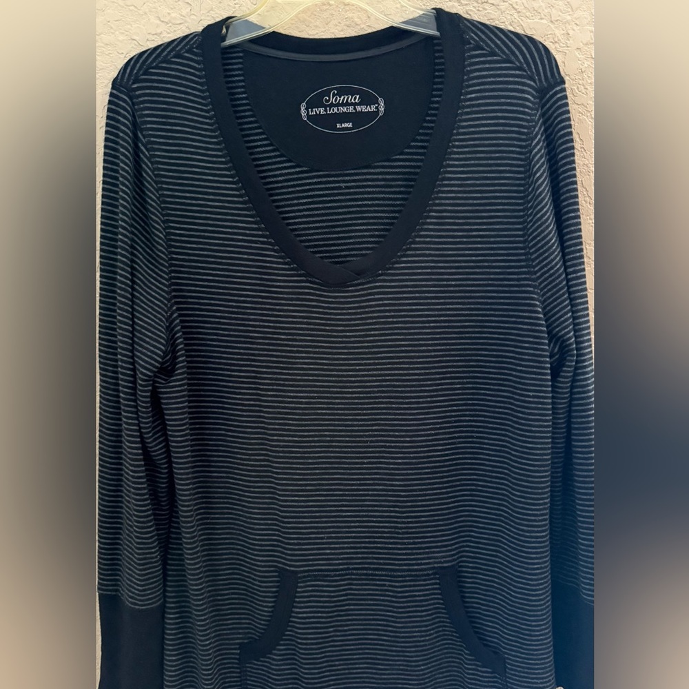 Soma Black Grey Stripe Long Sleeve Tunic Long Sleeve Modal Blend Pajama Top XL - Picture 2 of 7